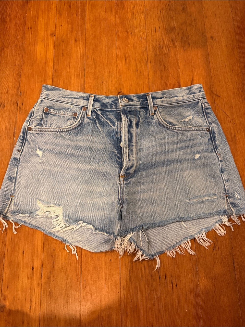 Agolde Light Blue Distressed Denim Cutoff Shorts 31